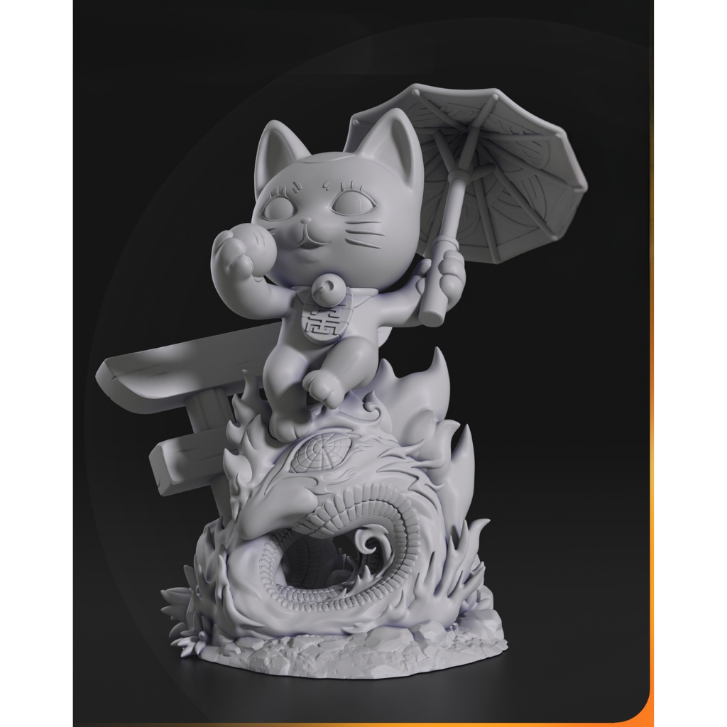 imagens são ilustrativas do modelo a ser produzido, Figure Chibi Turbo Granny Cat de Dandadan. Impressão em resina