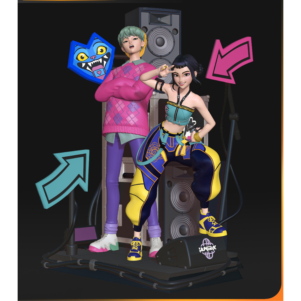 imagem ilustrativas do modelo a ser produzido, Figure Zoey Kpop Demon Hunter em resina.