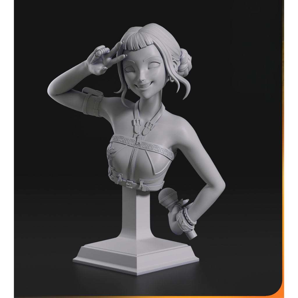 imagem ilustrativas do modelo a ser produzido, busto Zoey Kpop Demon Hunter em resina.