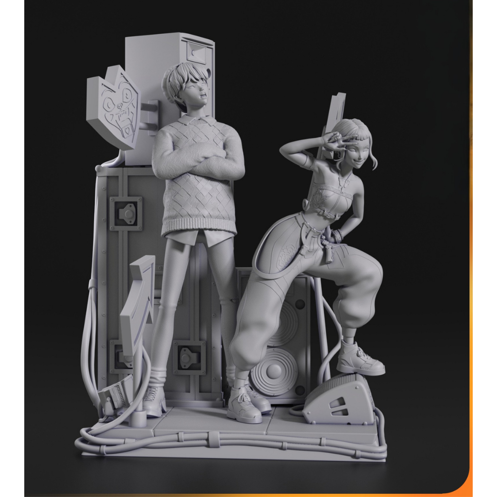 imagem ilustrativas do modelo a ser produzido, Figure Zoey Kpop Demon Hunter em resina.