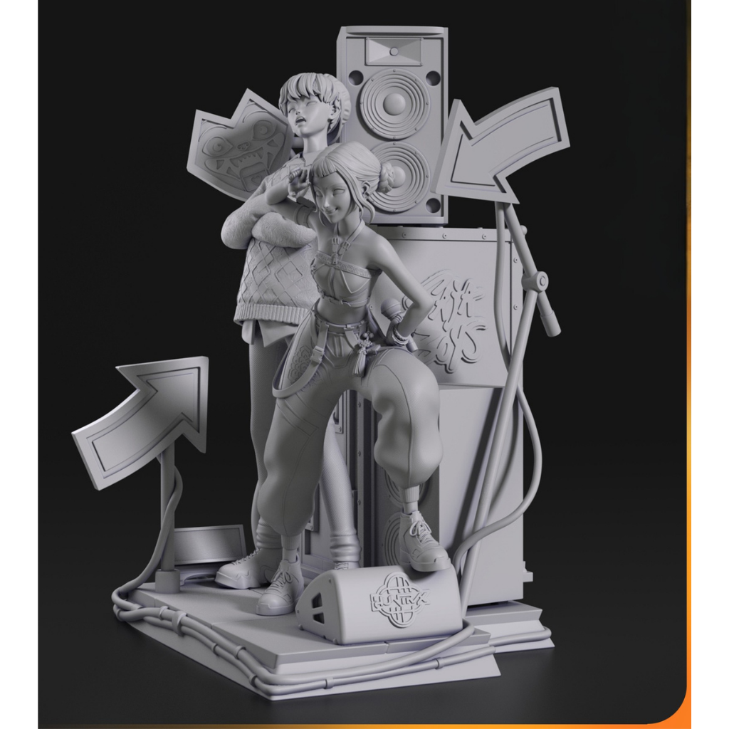 imagem ilustrativas do modelo a ser produzido, Figure Zoey Kpop Demon Hunter em resina.